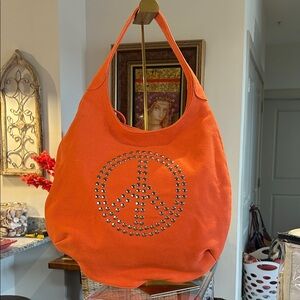 Vintage Orange Studded Peace Sign Hippie Hobo Bag NWOT